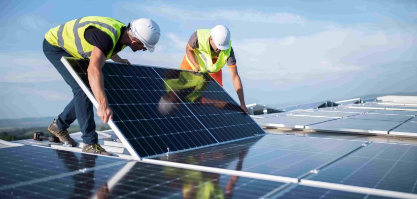 Workers installing solar panels. | Newsreel