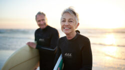 Mature age couple surfing. | Newsreel