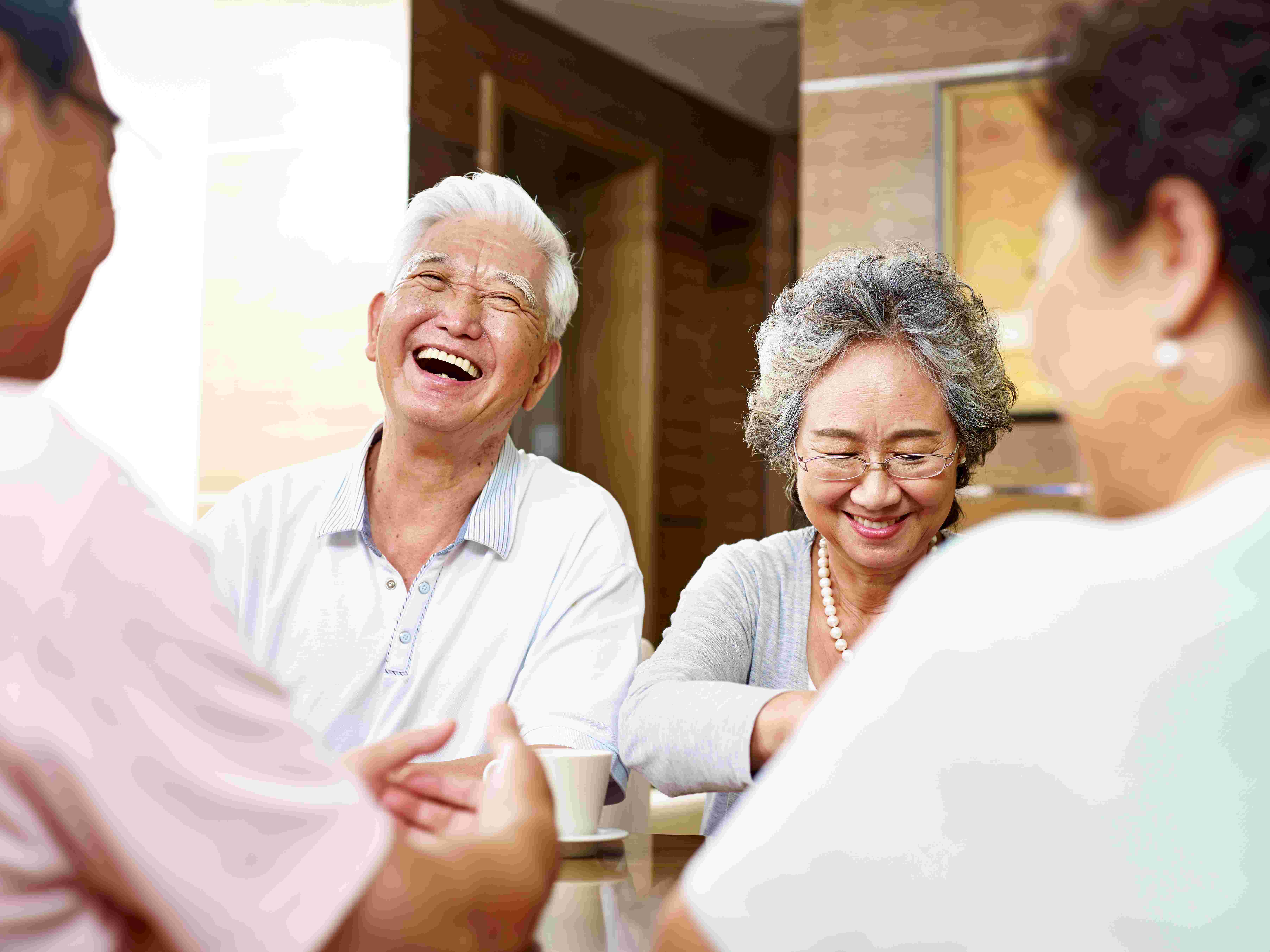 Elderly Asians laughing. | Newsreel