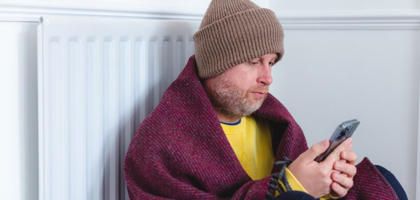 Man rugged up in cold house. | Newsreel