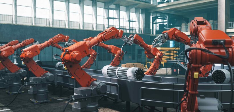 Robotic machines in manufacturing site. | Newsreel