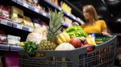 Shopping trolley full of fruit and vegetables. | Newsreel