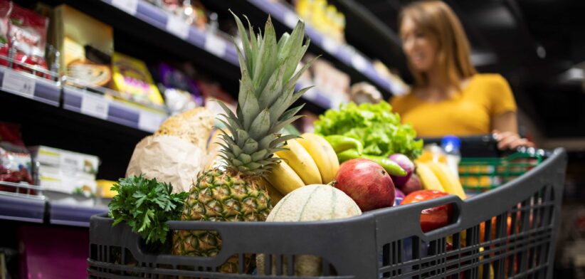Shopping trolley full of fruit and vegetables. | Newsreel
