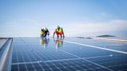 Workers installing solar panels. | Newsreel