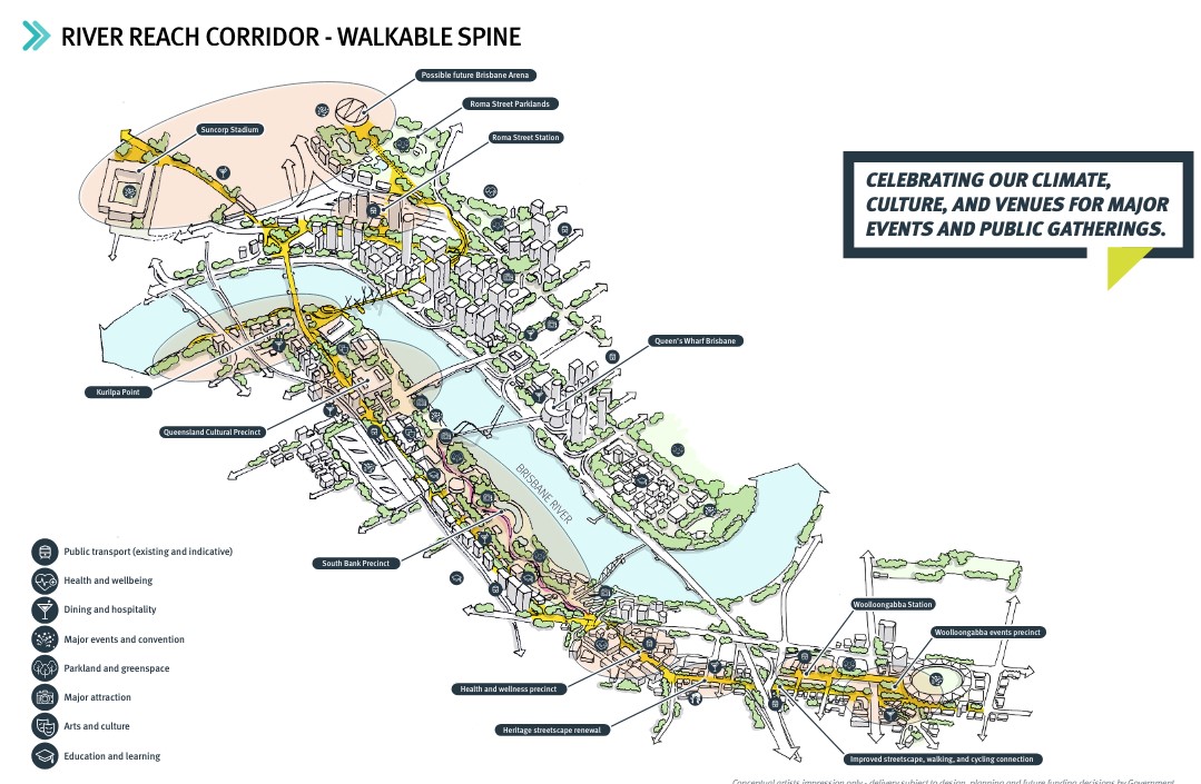 Map of Brisbane's walkable spine. | Newsreel