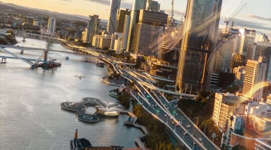 Artist's impression of vertiport on Brisbane River. | Newsreel