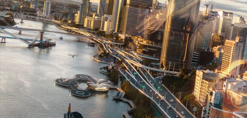 Artist's impression of vertiport on Brisbane River. | Newsreel