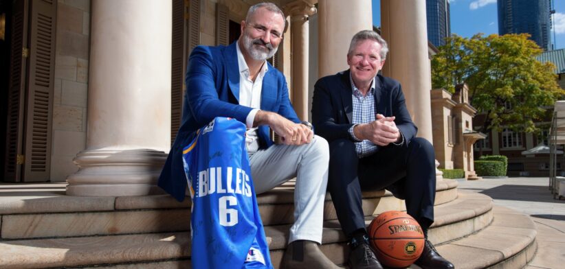 Brisbane Bullets CEO Malcolm Watts and QUT Vice-President Engagement and Chief Marketing Officer Professor Mark Harvey. | Newsreel