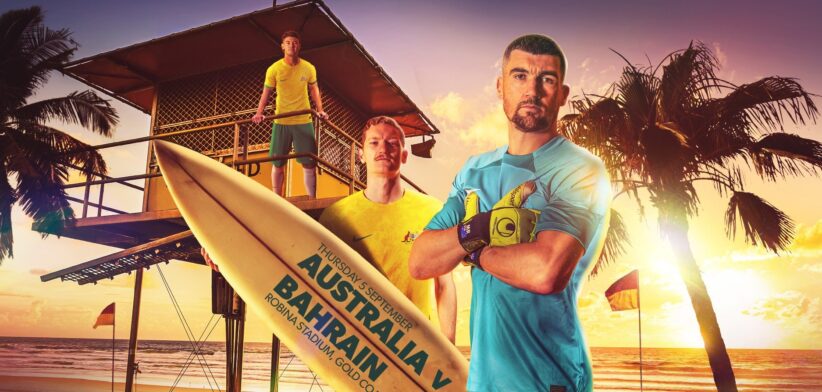 Graphic promoting Socceroos Gold Coast match.