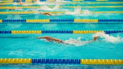 Swimmers in pool, | Newsreel