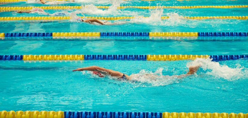 Swimmers in pool, | Newsreel