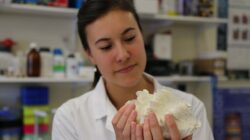 Doctor Sue-Ann Watson of James Cook University with the shell of a giant clam bivalve mollusc, Tridacna squamos. | Newsreel