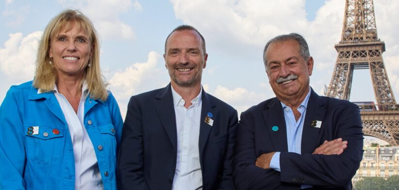 Brisbane 2032 CEO Cindy Hook and incoming Brisbane 2032 Chief Commercial Officer Francois-Xavier Bonnaillie with Brisbane 2032 President Andrew Liveris. | Newsreel