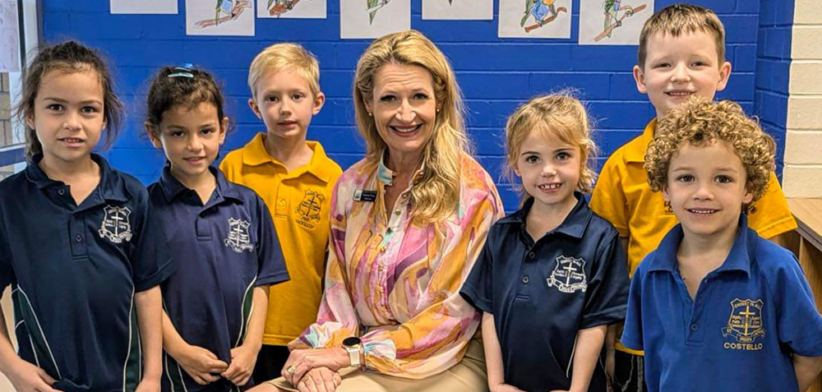 St Pius X School Salisbury principal Felicity Pryer and students. | Newsreel