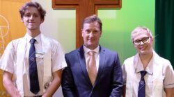 Assisi Catholic College Upper Coomera principal John Frare and students. | Newsreel