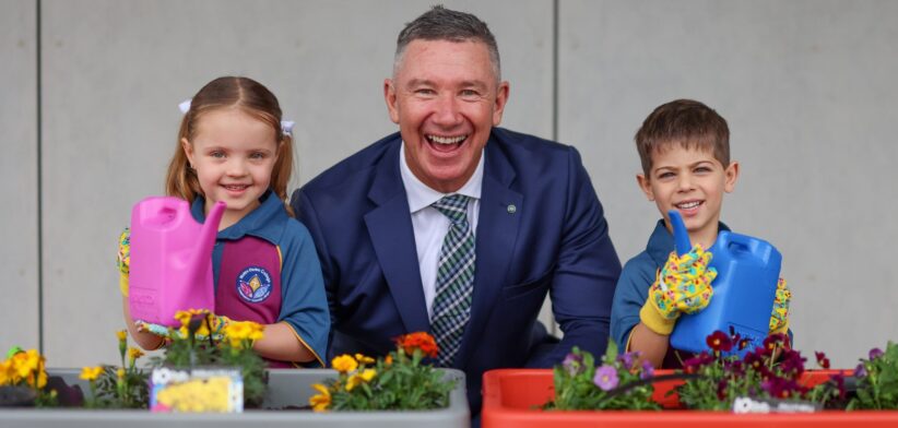 Notre Dame College Principal Dan McShea and future students. | Newsreel