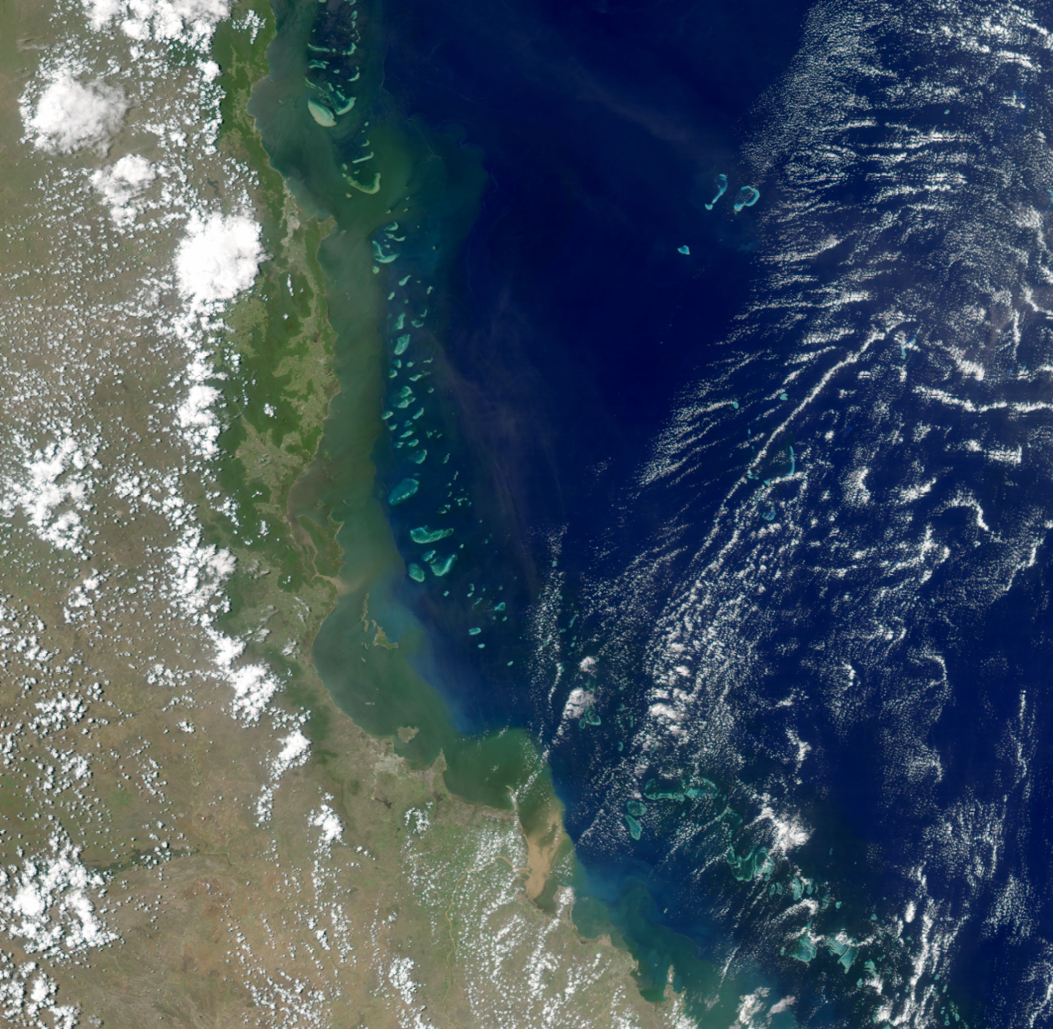 Satellite image of the central Great Barrier Reef showing extent of land based runoff. | Newsreel