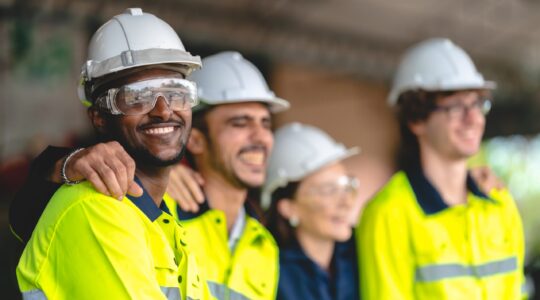 Workers in high-vis and hardhats. | Newsreel