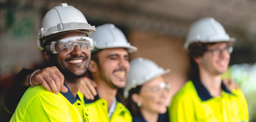 Workers in high-vis and hardhats. | Newsreel