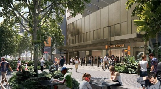 Artist's impression of the entrance to the new Albert Street train station in Brisbane. | Newsreel