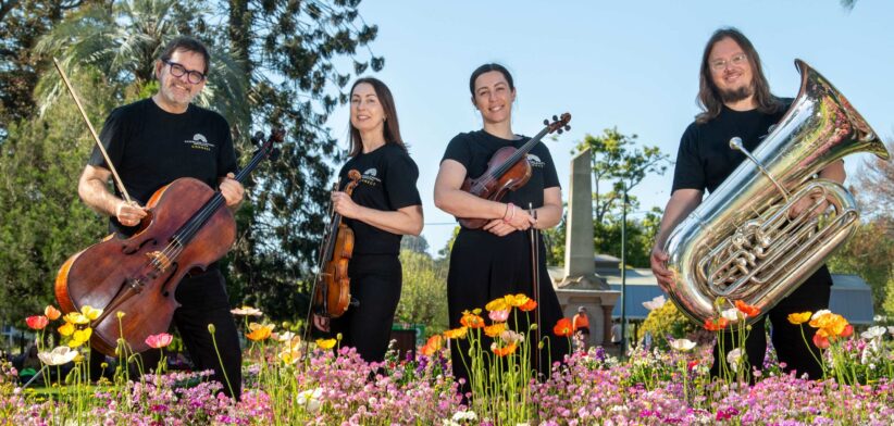 QSO musicians Cellist Craig Allister Young, violinist Ceridwen Jones, Violinist Sonia Wilson and Principal Tuba Thomas Allely. | Newsreel