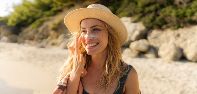 Woman applying sunscreen. | Newsreel