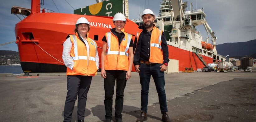 Australian Antarctic staff Rhonda Bartley, Anthea-Fisher and Tom de Leon. | Newsreel