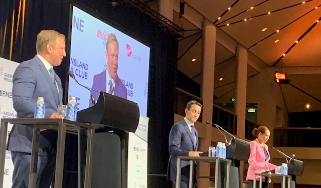 Steven Miles and David Crisafulli at the Queensland Media Club today.