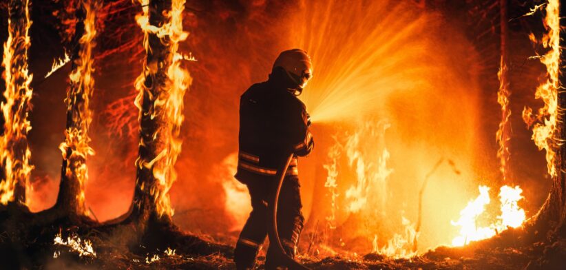 Firefighter battling bush fire. | Newsreel