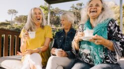 Elderly women laughing. Newsreel