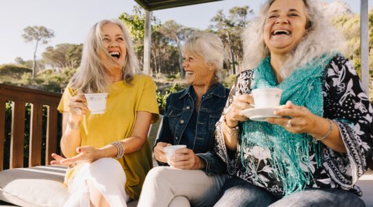 Elderly women laughing. Newsreel