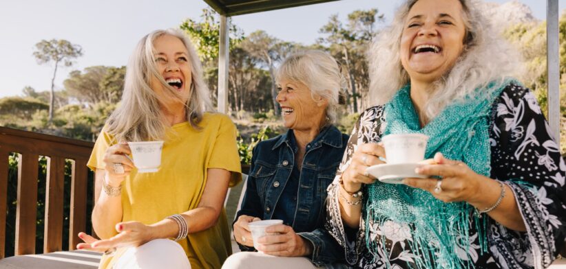 Elderly women laughing. Newsreel