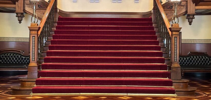 Queensland Parliament House stairs. | Newsreel