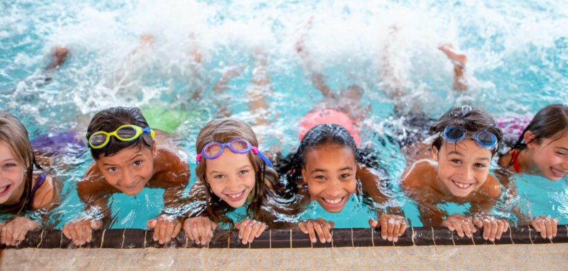 Children at a swimming lesson. | Newsreel