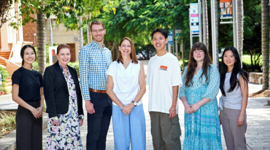 Student reviewer Jing Yi Tan, Professor Robina Xavier, Dr Richle Young, Professor Gene Moyle, and fellow student reviewers Jim Jet, Madison Wonders and Daisy Vu. | Newsreel