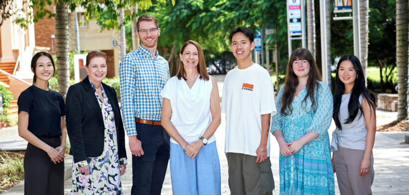 Student reviewer Jing Yi Tan, Professor Robina Xavier, Dr Richle Young, Professor Gene Moyle, and fellow student reviewers Jim Jet, Madison Wonders and Daisy Vu. | Newsreel