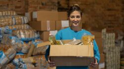 Woman with food care package