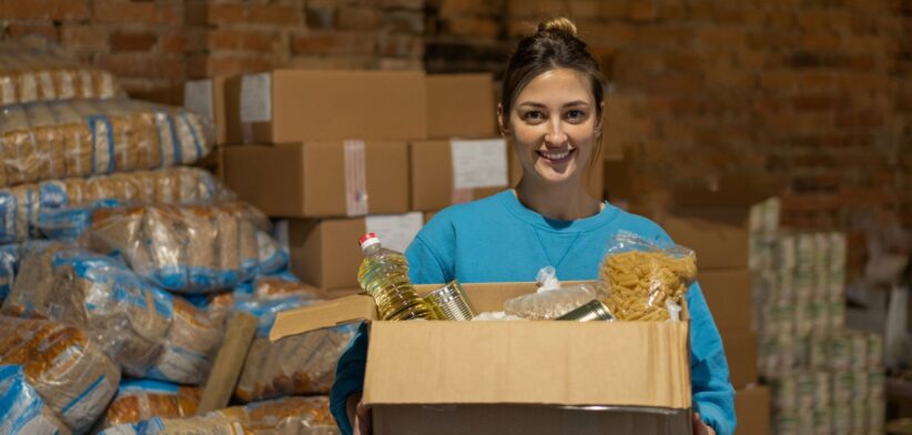 Woman with food care package