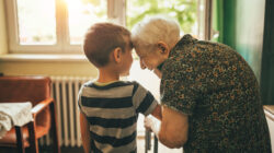 Grandson visiting his granny