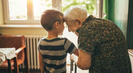 Grandson visiting his granny