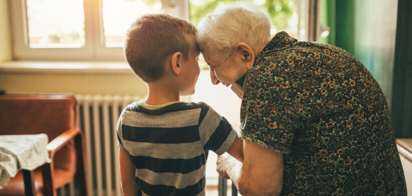 Grandson visiting his granny