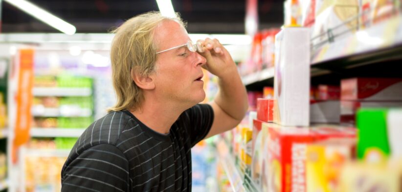 Man looking at supermarket prices. | Newsreel