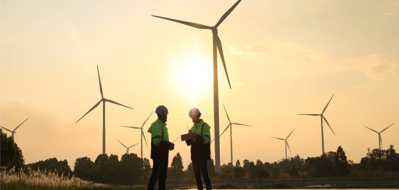 Workers on a wind farm. | Newsreel