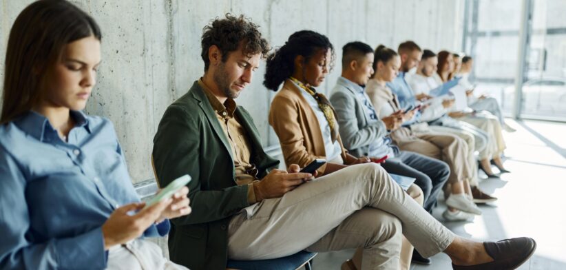 People in job queue. | Newsreel