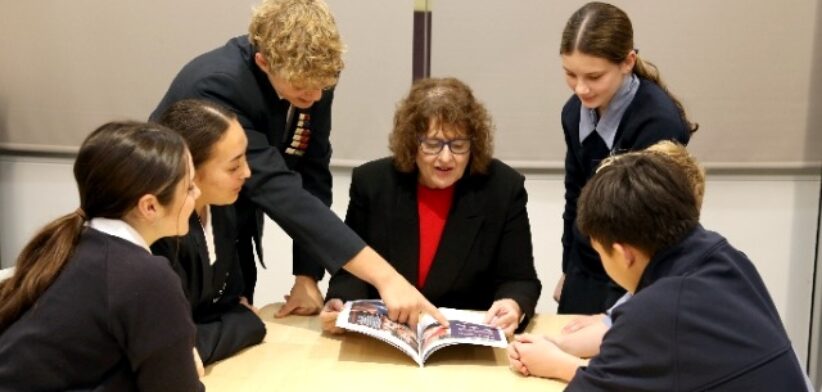 Mt Maria College Petrie principal Kerry Maher and students.