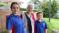 Sister Kathleen Mooney with the St Kevin’s Primary School Geebung 2024 School Captains.