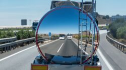 View travelling behind tanker truck. | Newsreel