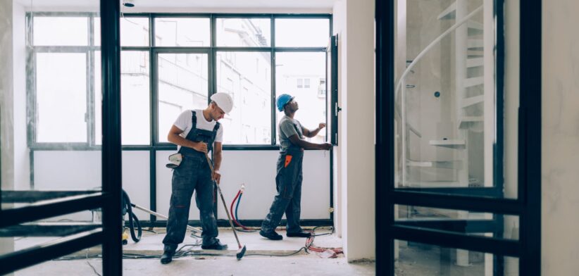 Workers building a house. | Newsreel