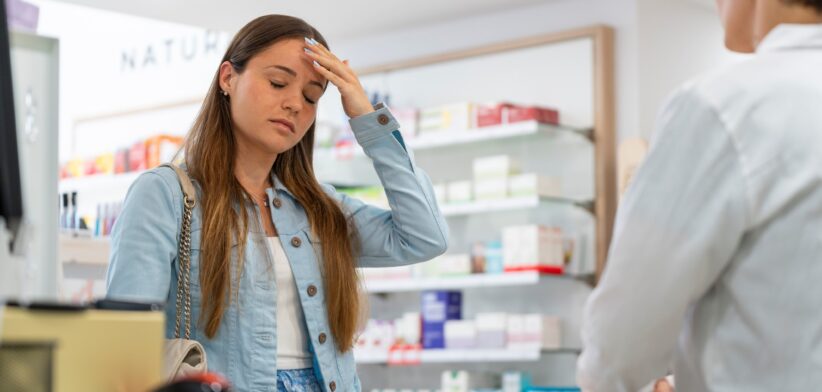 Sad woman at chemist. | Newsreel