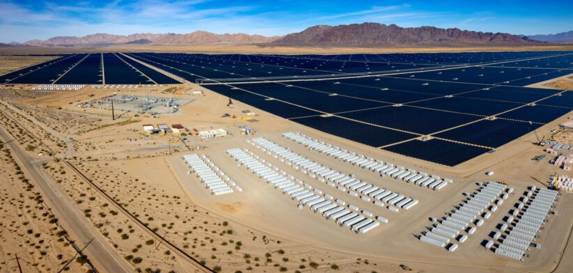 Large scale battery storage at solar farm.